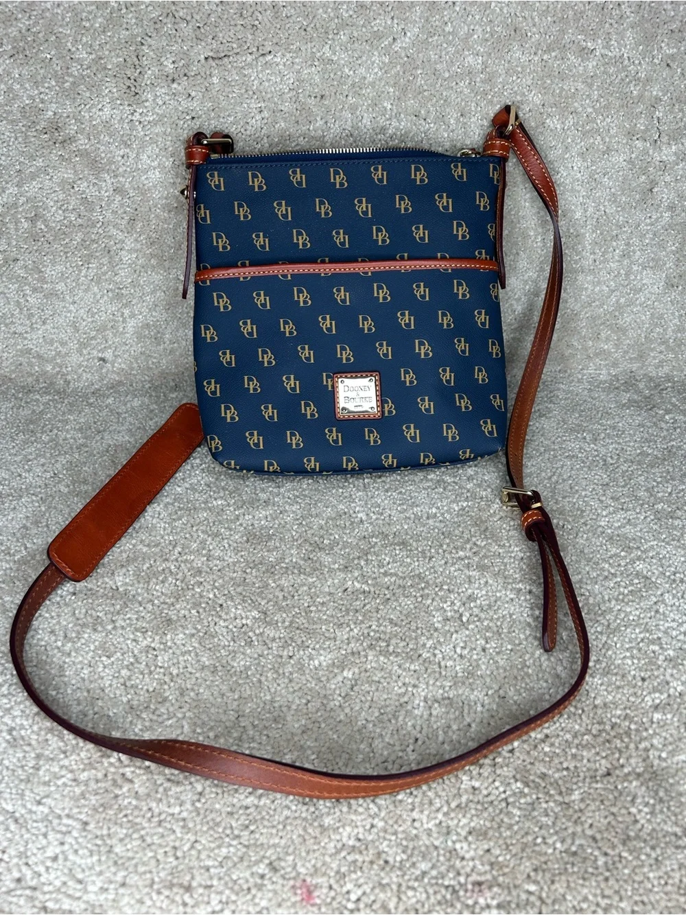 Dooney Bourke Navy Blue Gretta DB Logo Monogram Letter Carrier Crossbody Bag